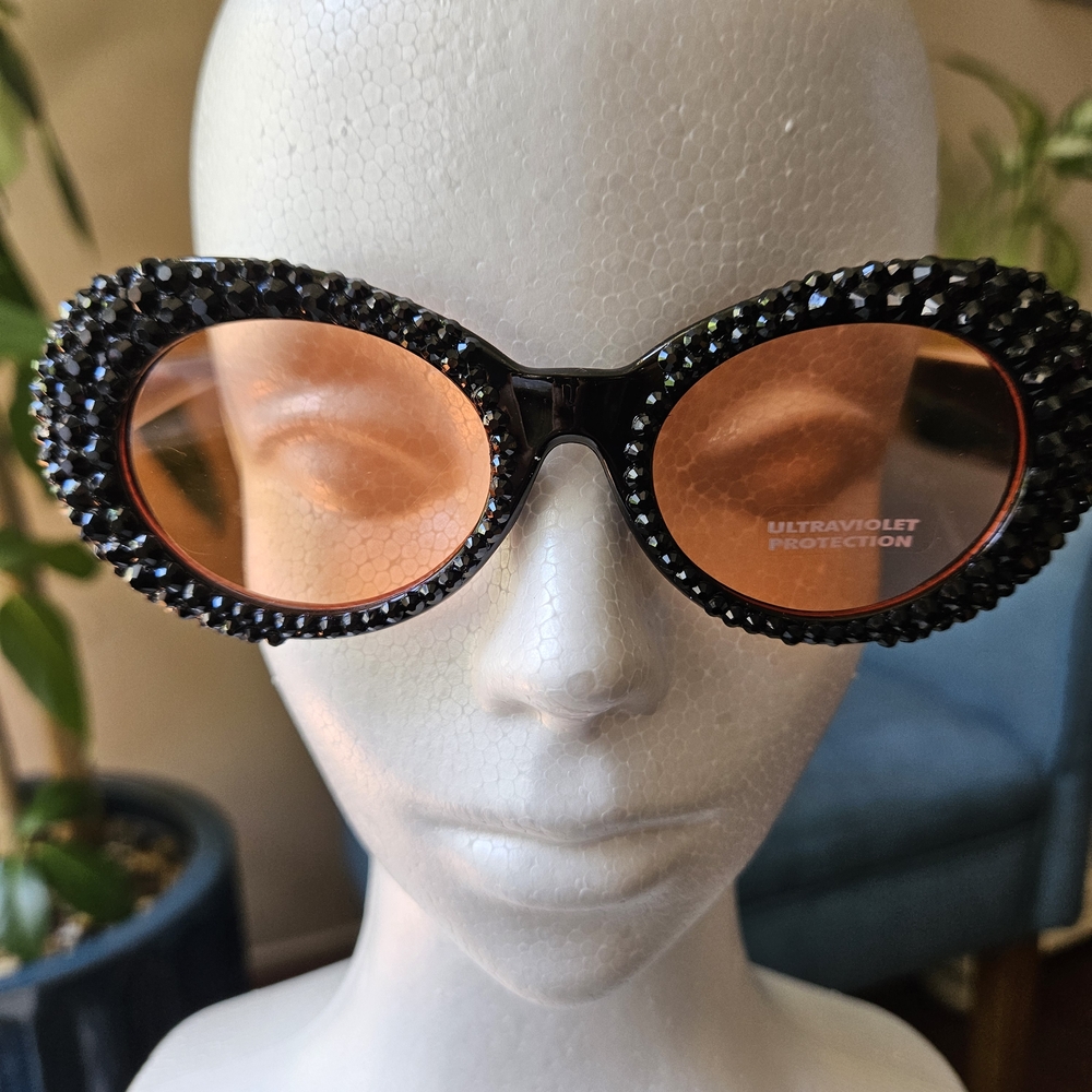 Glamorous Black Rhinestone Sunglasses Handmade New